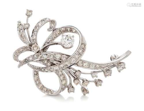 A White Gold and Diamond Spray Brooch, 6.00 dwts.