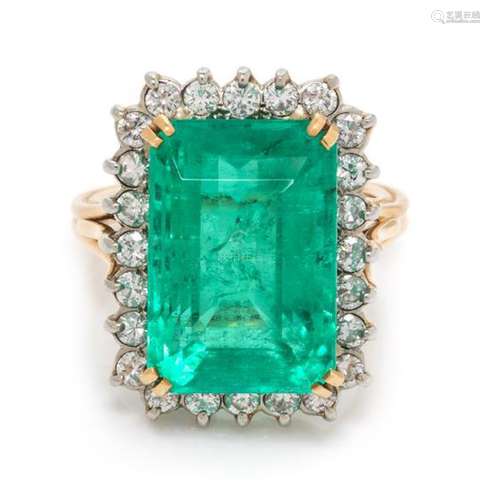 A Bicolor Gold, Emerald and Diamond Ring, 7.10 dwts.