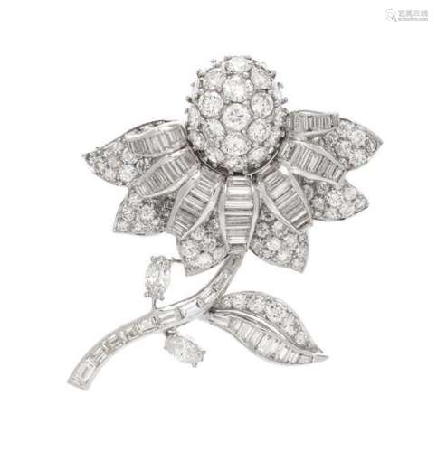 A Platinum and Diamond Flower Brooch, 16.90 dwts.
