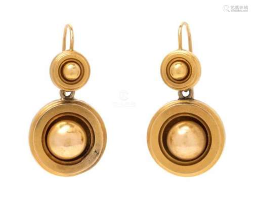 A Pair of Victorian Yellow Gold Pendant Earrings, 3.85