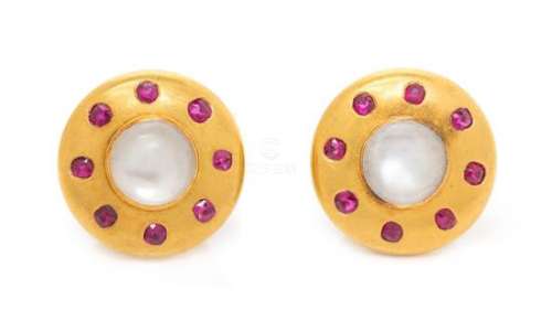 A Pair of Victorian 18 Karat Yellow Gold, Moonstone and