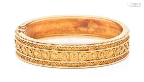 An Etruscan Revival Yellow Gold Bangle Bracelet, 14.00