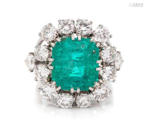 A Platinum, Emerald, and Diamond Ring, 10.60 dwts.