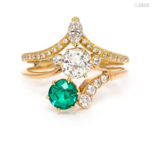 An 18 Karat Yellow Gold, Emerald and Diamond Ring, 2.80