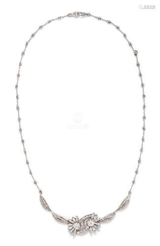 A Platinum, 14 Karat White Gold and Diamond Necklace,