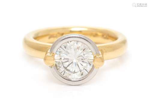 An 18 Karat Yellow Gold, Platinum and Diamond Ring,