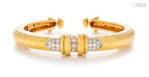 An 18 Karat Yellow Gold, Platinum and Diamond Cuff