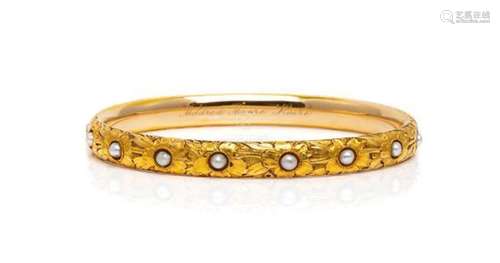 * An Art Nouveau 14 Karat Yellow Gold and Cultured