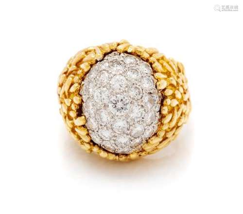 An 18 Karat Yellow Gold, Platinum and Diamond Ring,