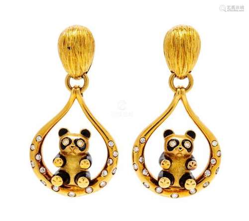 * A Pair of 18 Karat Yellow Gold, Diamond and Enamel