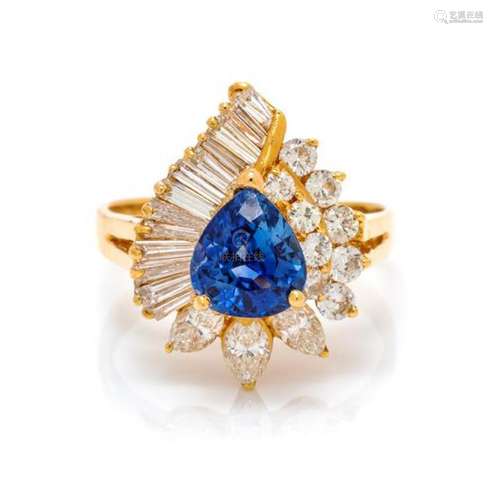 An 18 Karat Yellow Gold, Tanzanite and Diamond Ring,