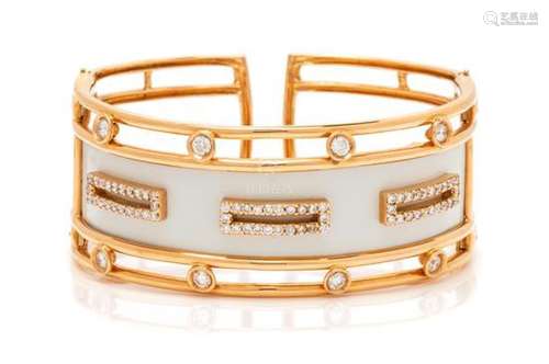 * A Rose Gold, Diamond and Enamel Cuff Bracelet, 29.90