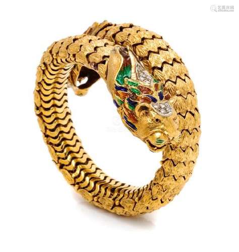 * An 18 Karat Yellow Gold, Diamond and Polychrome