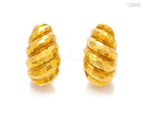 A Pair of 18 Karat Yellow Gold Earclips, Henry Dunay,