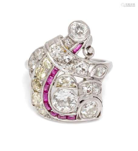 An Antique Platinum, Diamond and Ruby Ring, 3.00 dwts.