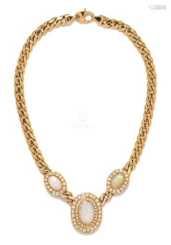 * An 18 Karat Yellow Gold, Opal and Diamond Necklace,