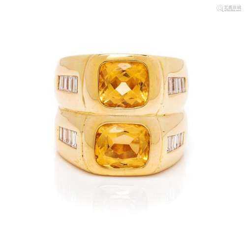 An 18 Karat Yellow Gold, Citrine and Diamond Ring,