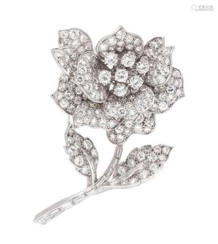 A Platinum and Diamond Flower Brooch, 21.00 dwts.