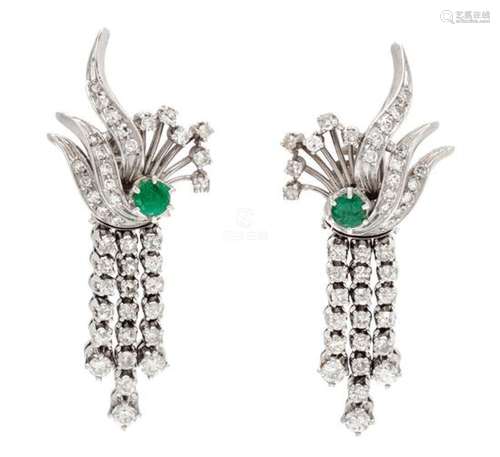 * A Pair of Platinum, Emerald and Diamond Convertible