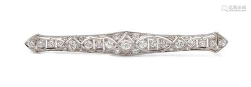 * An Art Deco Platinum and Diamond Bar Brooch, 5.80