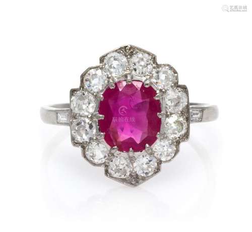 An Art Deco Platinum, Burmese Ruby and Diamond Ring,