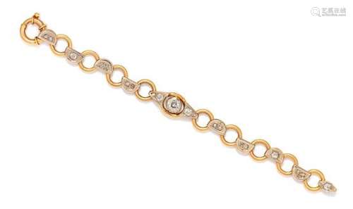 A Retro 14 Karat Bicolor Gold and Diamond Bracelet,