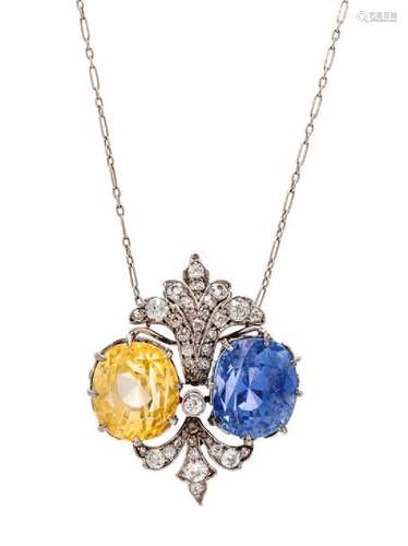 A White Gold, Sapphire and Diamond Pendant/Necklace,