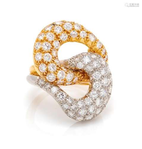 A Platinum, 18 Karat Yellow Gold and Diamond Ring, 9.00