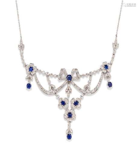 A White Gold, Diamond and Sapphire Garland Necklace,