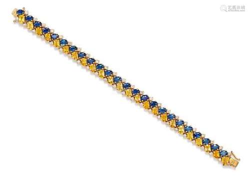 An 18 Karat Yellow Gold, Sapphire and Diamond Bracelet,