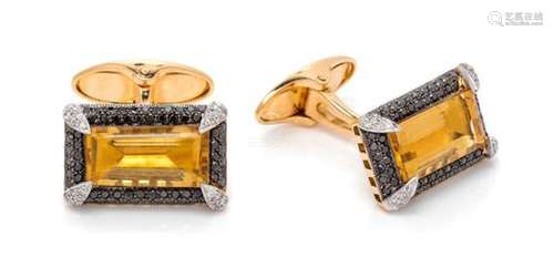 A Pair of 18 Karat Yellow Gold, Citrine, Diamond and