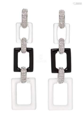 A Pair of 18 Karat White Gold, Rock Crystal, Onyx and