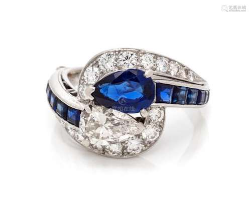 A Platinum, Diamond and Sapphire Ring, 6.50 dwts.