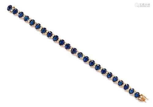 A Yellow Gold, Sapphire and Diamond Bracelet, 13.50