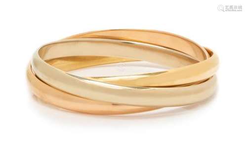 An 18 Karat Tricolor Gold Trinity Bangle Bracelet,