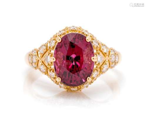 An 18 Karat Yellow Gold, Garnet and Diamond Ring, 4.30