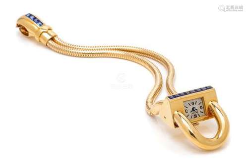 * A Retro 18 Karat Yellow Gold and Sapphire 'Cadenas'