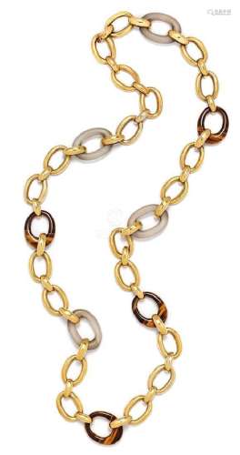* A Yellow Gold, Tiger's Eye and Rock Crystal Longchain