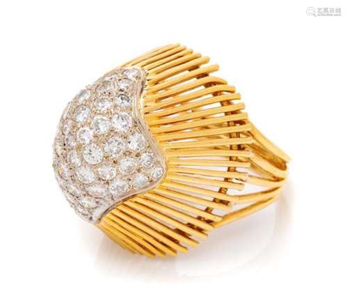 A Bicolor Gold and Diamond Bombe Ring, 7.00 dwts.