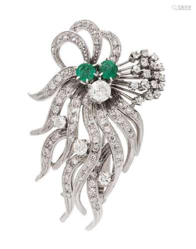 * A Platinum, Diamond and Emerald Spray Brooch, 15.70