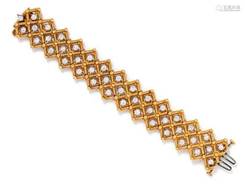 An 18 Karat Yellow Gold, Platinum and Diamond Bracelet,