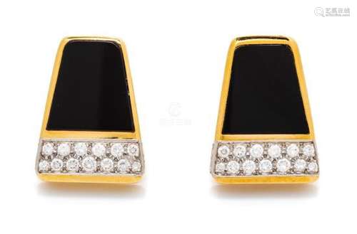 A Pair of 18 Karat Yellow Gold, Platinum, Diamond and