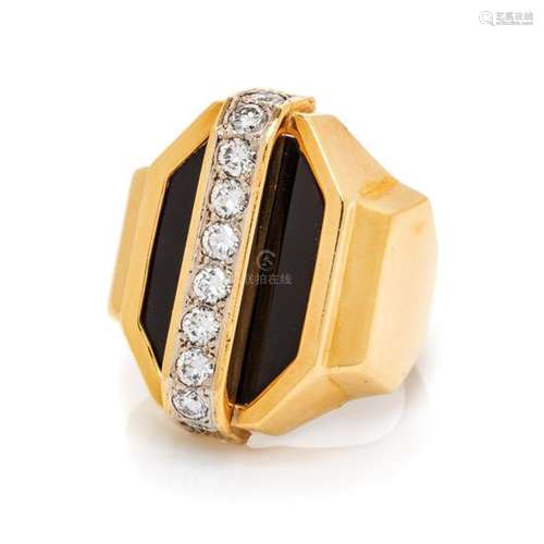 An 18 Karat Yellow Gold, Diamond and Onyx Ring, Susan