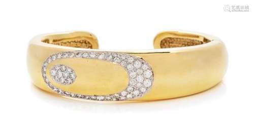 A 14 Karat Yellow Gold and Diamond Cuff Bracelet, 27.00