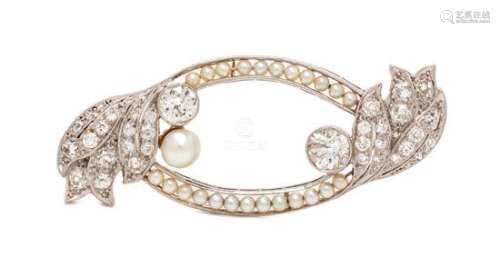 An Art Deco Platinum, Diamond, Pearl and Seed Pearl
