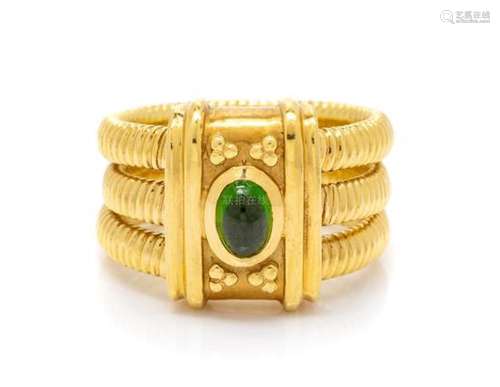 An 18 Karat Yellow Gold and Green Tourmaline Ring,