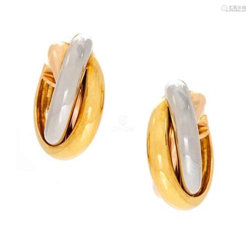 A Pair of 18 Karat Tricolor Gold 'Trinity' Hoop