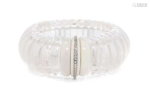 An 18 Karat White Gold, Rock Crystal, White Agate and