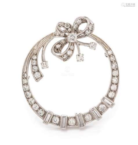 A White Gold and Diamond Circle Brooch, 6.70 dwts.