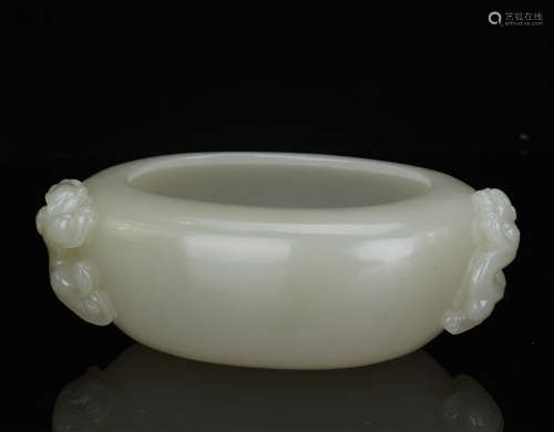 CHINESE WHITE JADE DRAGON HANDLE BRUSH WASHER